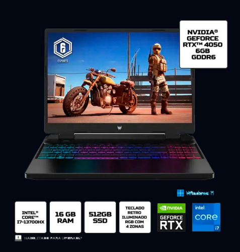 Notebook Gamer Acer Predator Helios Neo Rtx 4050, I7. 512ssd