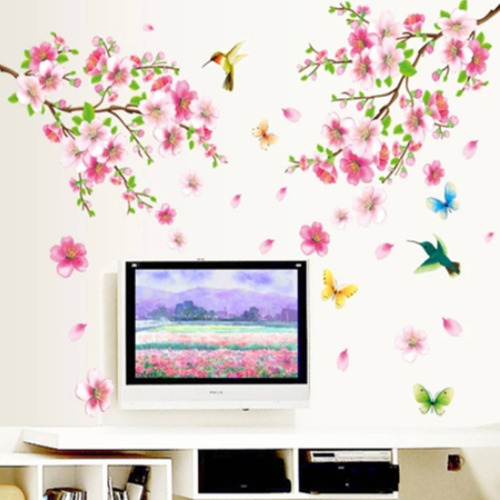 Vinil Decorativo Colibri Flores Rosas Sticker Para Pared