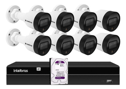 Kit 8 Câmeras Intelbras Vip Ip 1220b Colorvu Nvd 1408 1tb Pr