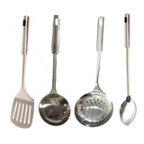 Juego 4 Utensillos Cocina Acero Cucharon Espumadera Espatula