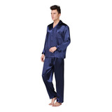 Conjunto De Pijama De Cetim De Seda Masculino