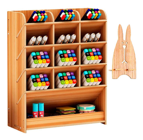 Organizador De Madera Para Escritorio + Soporte Celular 