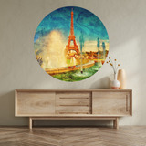 Vinilo Para Pared Circular Diseño Paisaje Torre Eiffel 50x50