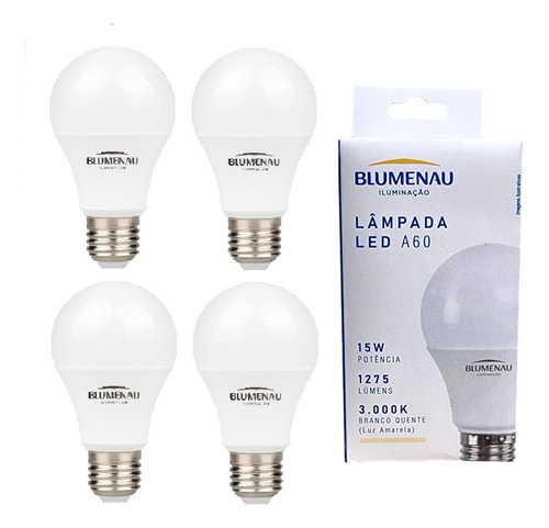 4 Lampada Bulbo Led 15w A60 Branco Quente 3000k Bivolt Cor Da Luz Branco-quente 3000k 110v/220v