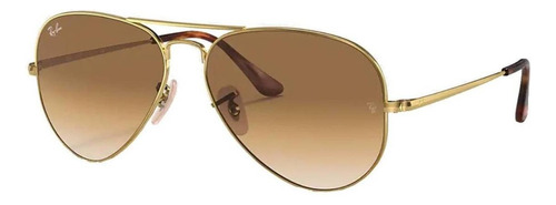 Anteojos De Sol Ray-ban Aviator Rb3689 Large Con Marco De Metal Color Polished Gold, Lente Light Brown De Cristal Degradada, Varilla Polished Gold De Metal