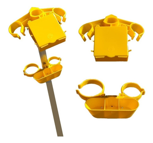 Suporte Triplo Porta Vara Completo Com 1,50mts - Amarelo