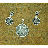 Dije De Plata Sol Azteca Con Aretes