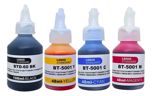 Pack 4 Tintas Para Brother Btd60bk 108ml Bt5001 Colores 48ml