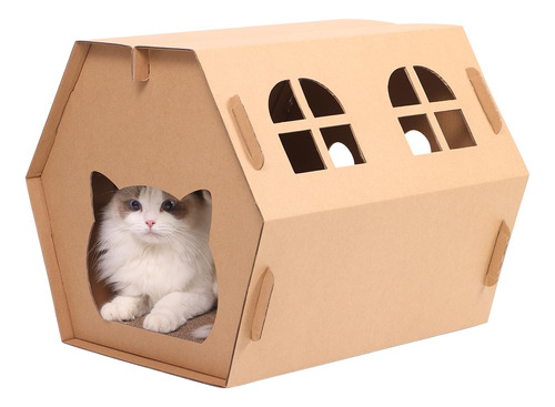 Mohold Casa De Carton Para Gatos Con Rascador, 18 X 17 X 15