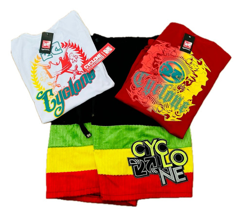 Bermuda De Veludo Cyclone Reggae + Duas Camisetas Top