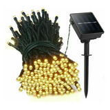 Luz Led Guirnalda Blanco Calido Con Panel Solar 10 Mts