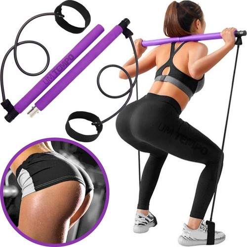 Barra Pilates Portatil Emagrecer Treino Agachamento Elastico