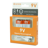 Kit 2 Baterias Recarregável 9v 650mah Genai Tipo C 5v