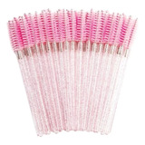 50 Escovinhas Descartáveis Cílios Sobrancelhas Glitter Rosa