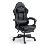 Silla Gamer Homemake Furniture, Silla Oficina Ergonomica Color Negro Con Respaldo Reclinable, Multifunción Con Apoyabrazos, Apoyacabezas, Lumbar Y Apoya Pies