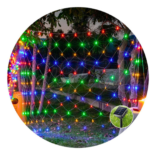 Luces Cascada Malla Led Solar 3x3mts Navidad Decoración