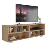 Rack Tv 75  Com Nichos E Pés Jazz Multimóveis V1023 R Cor Rustic/branco