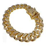 Pulsera Cubana Imperial 18cm Simil Oro Con Diamantes Import