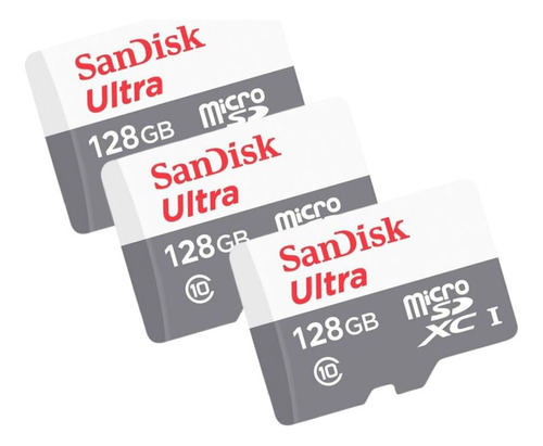 3 Cartões De Memória Micro Sd 128gb Classe 10 Sandisk