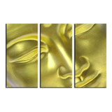 Quadros Decorativos 3 Peças Rosto Buda Dourado 