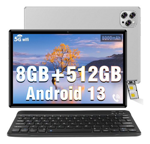 Tablet Con Teclado Funda H5 10.1 Android 13 Dual Sim 8+512g