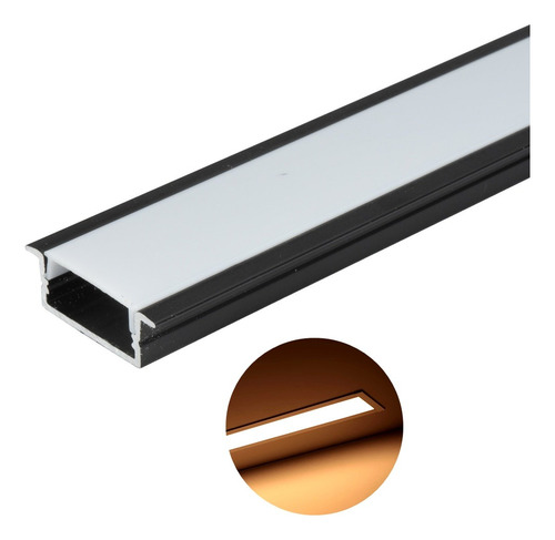 Canaleta Led Embutido 30x10mm Para Fita Led 2 Metros Preto