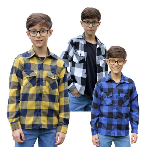 Kit 3 Camisas Flanela Infantil Xadrez Cowboy Menino 1 Ao 16