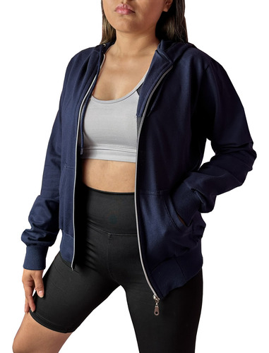 Campera Capucha Lisa Mujer Algodon Rustico Sport Gym S A Xxl