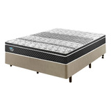 Box Casal Courino Bege 138x188 Com Colchão Gransleep Ecoflex