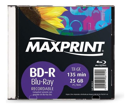 Bd-r Blu-ray Gravável 25gb 2x Maxprint