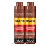  Eico Tratamento Cura Fios Shampoo Hidratação Sem Sal + Condicionador Leave-in 1550ml Força Nutrição Fortalecimento Crescimento Blend De Óleos Vitamina C Brilho Capilar