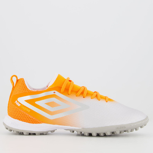 Chuteira Umbro Astro Polar Magma Society Prata E Laranja