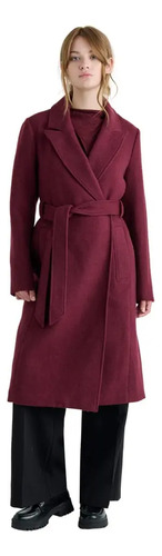 Abrigo Largo Cuello Solapa Schatz Woman Hd26 Vino Mujer