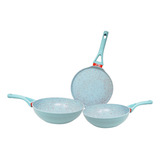 Set De 2 Woks Y Comal Alfa Aluminio Espesor/2.6mm Color Jade