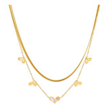 Collar Doble Dije Corazones Acero Inoxidable Chapa Oro 18k