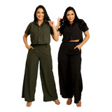 2 Calças Pantalonas E 2croppeds Camisa Social Kit 2conj. 