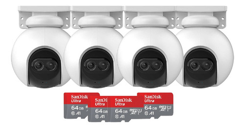 Kit X4 Camara Seguridad Wifi Exterior Ezviz +4 Memorias 64gb Color Blanco