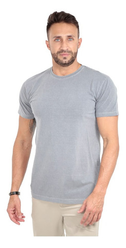Camiseta Estonada Camisa Masculina Básica Slim Lisa Algodão