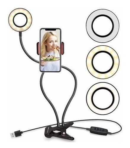 Aro De Luz Led Para Mesa De 9cm Soporte Para Celular 