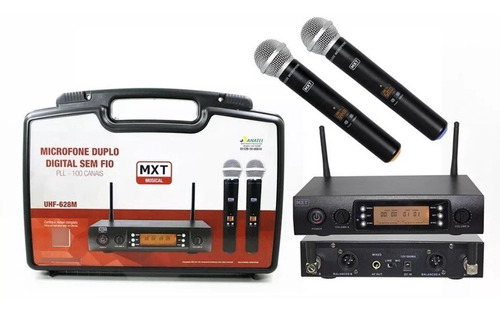 Microfone Sem Fio Duplo - Profissional Mxt Uhf-628m Pll 100 Canais Ajustáveis