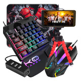 Kit Mobilador Celular Teclado Gamer Uma Mão + Mouse Gamer