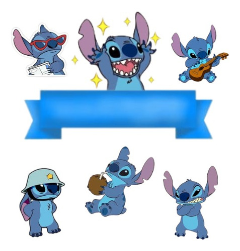 Topo De Bolo Stitch Azul Personalizado Aniversário Festa 