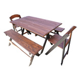 Mesa Plegable 80cm Con Bancas Y Sillas De Madera Set Terraza