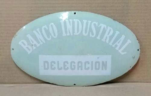 Antiguo Y Pequeño Cartel Enlozado De Banco Industrial 