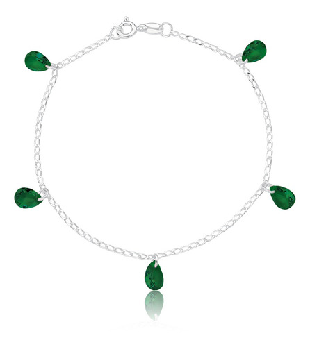 Pulseira Gotas De Zircônia Verde Esmeralda Prata 925