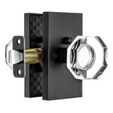 Manijas De Puerta De Cristal Claro Negro Mate Con Cerradura,