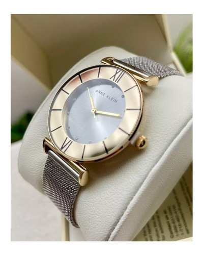 Anne Klein ® Reloj Mano Mujer | Ak/ 3781svtt | Original Color De La Correa Plateado Color Del Bisel Dorado Color Del Fondo Plateado