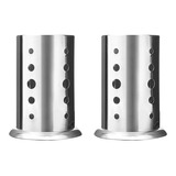 2 Porta Talheres Grande 18cm Escorredor Inox Redondo Vazado 