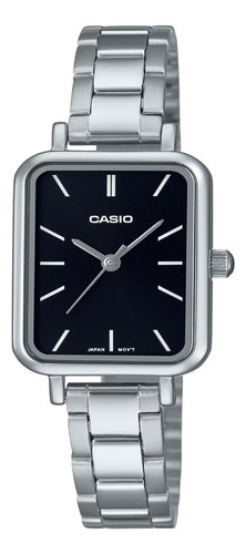 Reloj Casio Mujer Ltp-v009d-1eudf Correa Acero Fondo Negro Color De La Correa Plateado