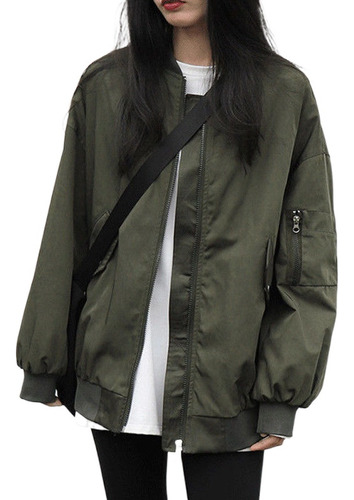 Chamarra Bomber Verde Militar De For Mujer, Abrigos